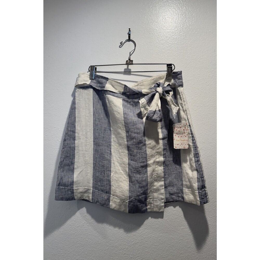 Free People Women’s Size 12 Striped Linen Wrap Skirt Coastal Boho Resort Beach